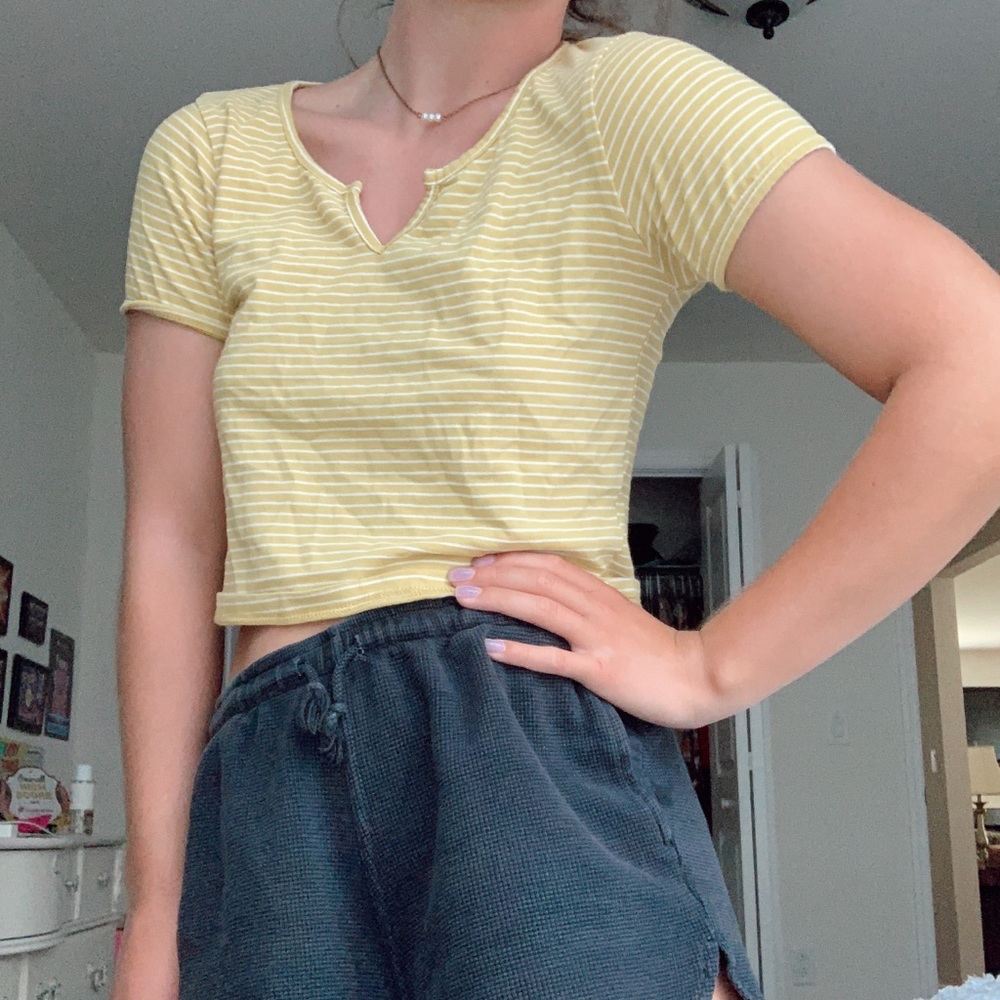 Yellow and white striped crop top